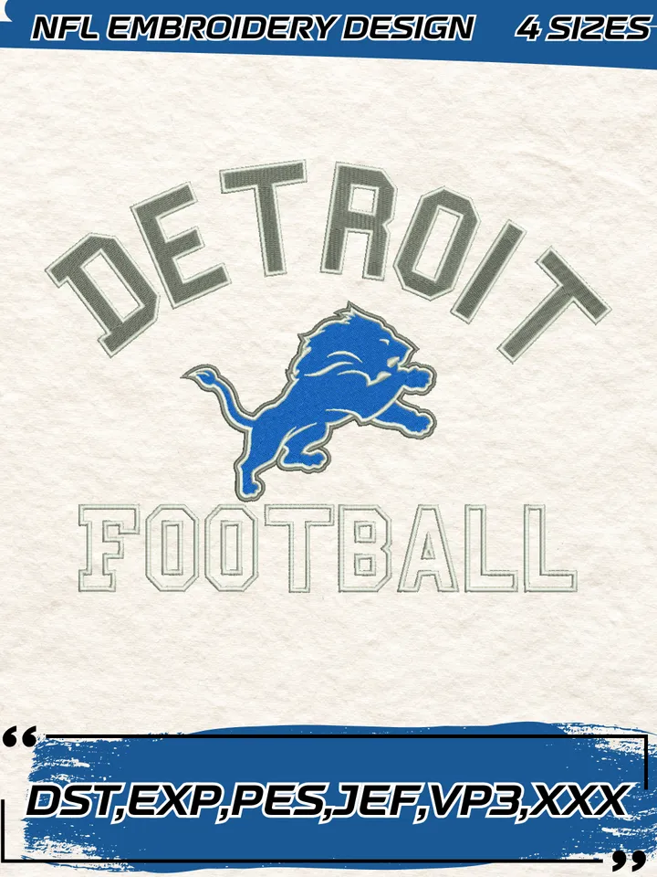 Detroit Lions Embroidery Designs, Football Team NFL Machine Embroidery Digitized Pes Files, 4 Sizes, Digital Download