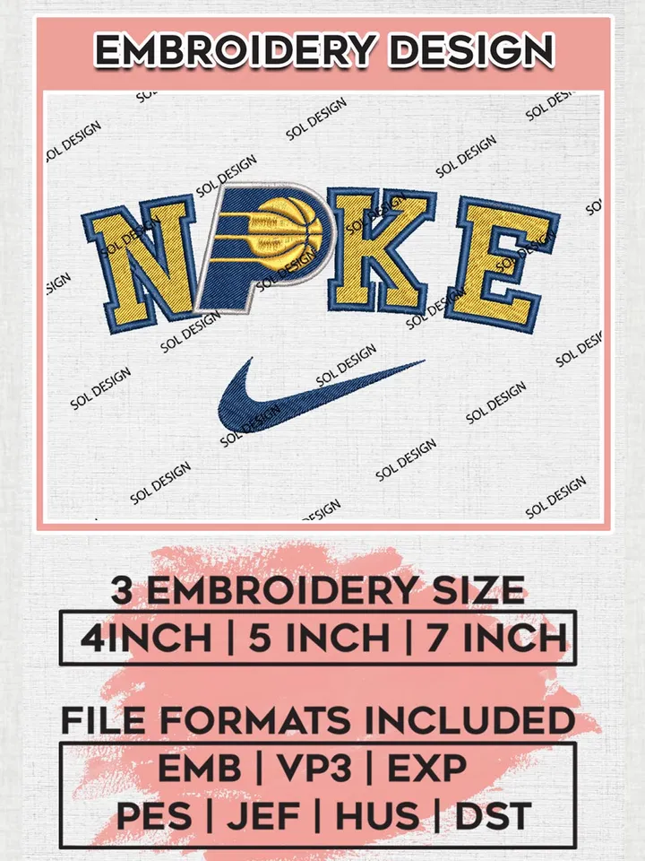 Nike Indiana Pacers Machine Embroidery Designs, NBA Indiana Pacers Embroidery Design Files, NBA Pacers Logo, NBA Machine Embroidery Designs, NBA Embroidery Designs, Digital Download