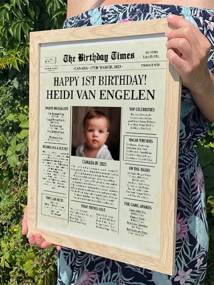 First Birthday Gift, 1st Birthday Newspaper, Baby First Birthday Gift, Back in 2024 Canada birthday poster, one year old girl or boy gift