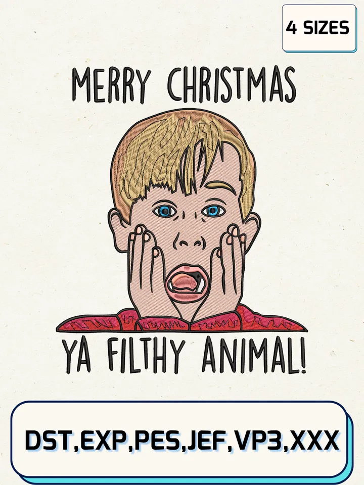 Merry Christmas Ya Filthy Animal Embroidery Design,Christmas Embroidery Designs,Machine Embroidery Files,Alone Home Embroidery Design,4 Sizes