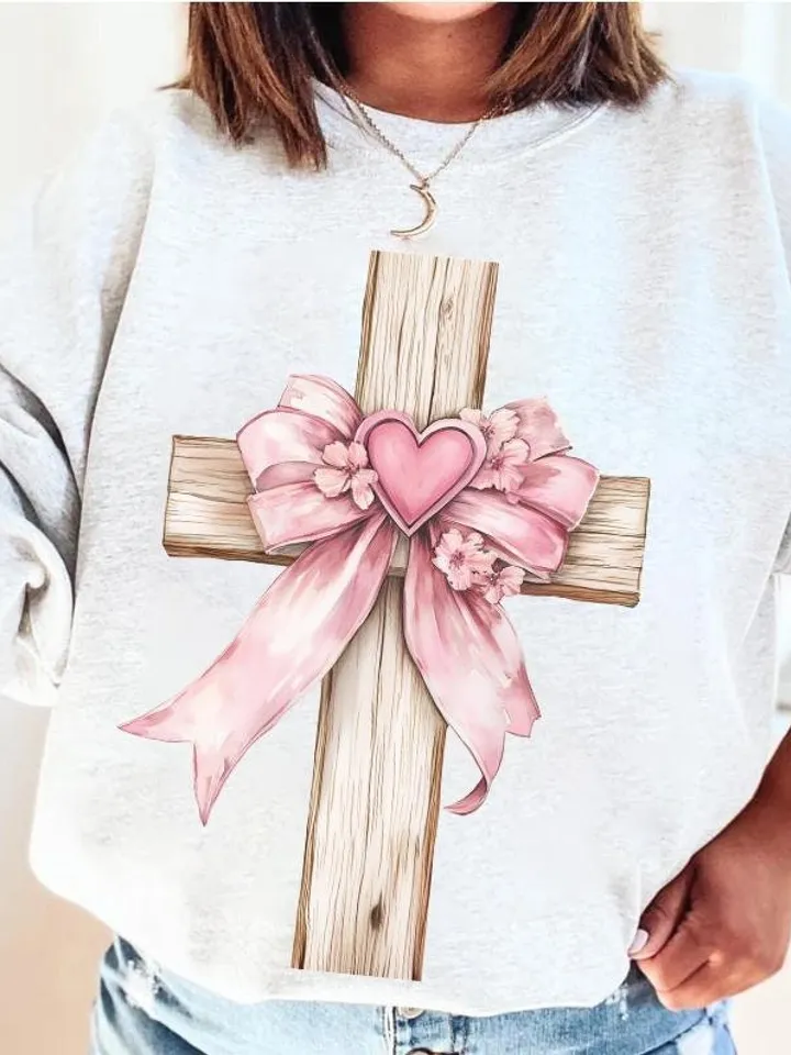 Valentine Cross PNG, Coquette Valentine Cross Bow png, He loved Us png, Christian Coquette Cross png, Bible Verse png, Vday Coquette png