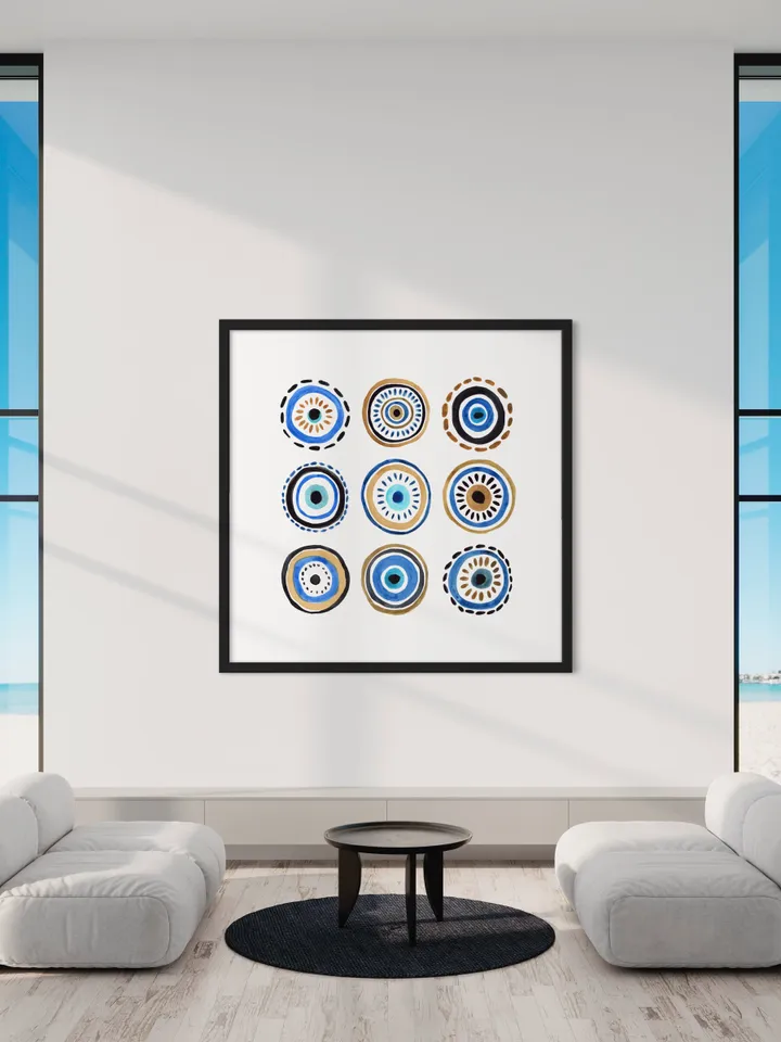 Evil Eye Print, Blue Evil Eye Nazar Poster, Evil Eye Wall Decor, Abstract Eye Drawing, Boho Eye Art Print, Turkish Evil Eye Art Poster,
