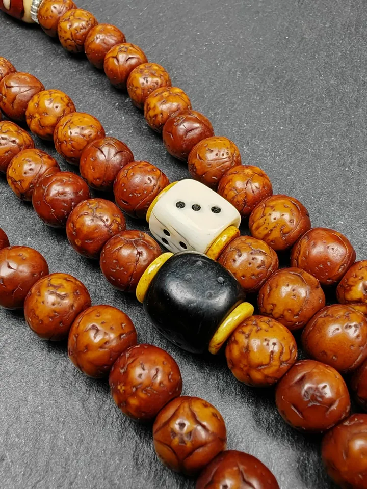 Gandhanra Old Tibetan Mala,Authentic 10mm 108 Kirin Eyes Bodhi Seed Prayer Beads - Handcrafted Tibetan Rosary with Unique Mix of Treasures
