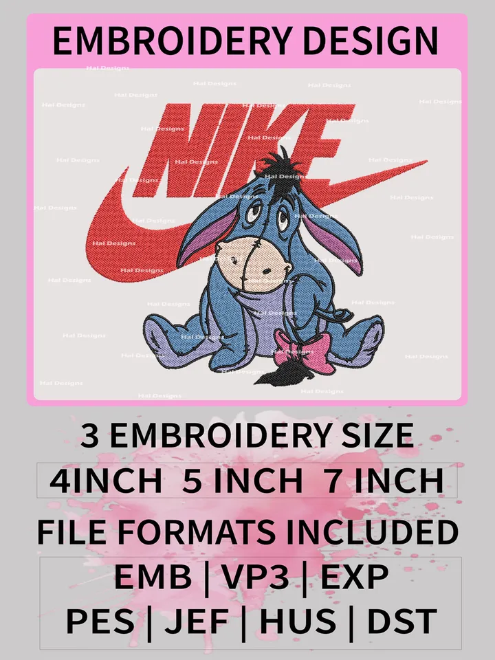 Eeyore Embroidery Designs, Nike Machine Embroidery Patte, Eeyore Logo Embroidery File.