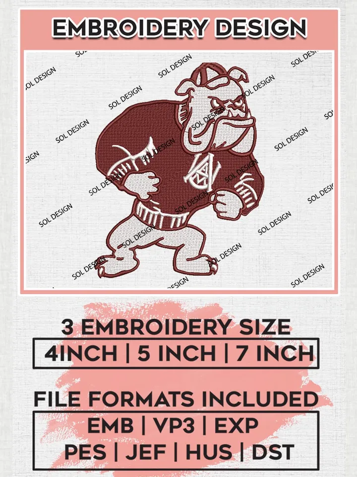 NCAA Alabama A&M Bulldogs Funny Mascot Logo Machine Embroidery Design, NCAA Alabama A&M Bulldogs Team Design Design files, NCAA Team Embroidery Designs, NCAA Machine Embroidery Designs, Digital Download