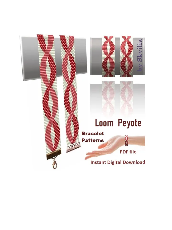 Cuff Bracelet Odd Count Peyote & Loom Stitch Bead Patterns Bracelet, Miyuki Delica, Czech beads Preciosa, Instant Download