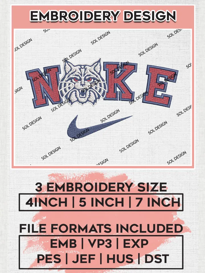 Nike Arizona Wildcats Machine Embroidery Design, NCAA Arizona Wildcats Embroidery Design Design files, NCAA Embroidery Designs, NCAA Machine Embroidery Designs, Digital Download