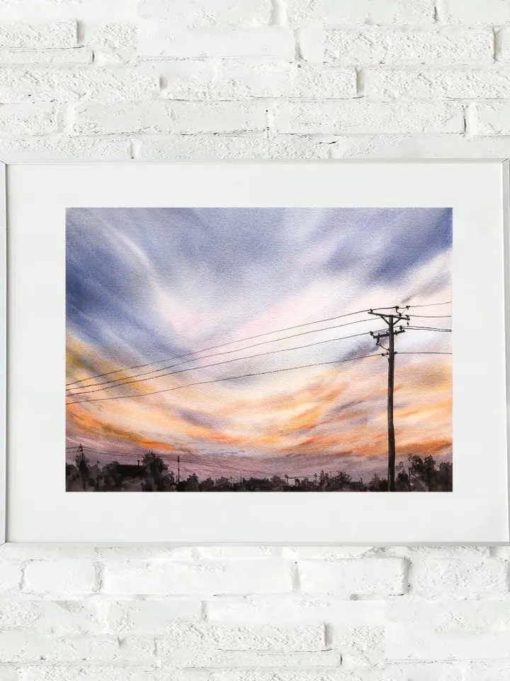 Sunset Watercolor Painting Landscape Set of 4 Prints Sunset Postcards