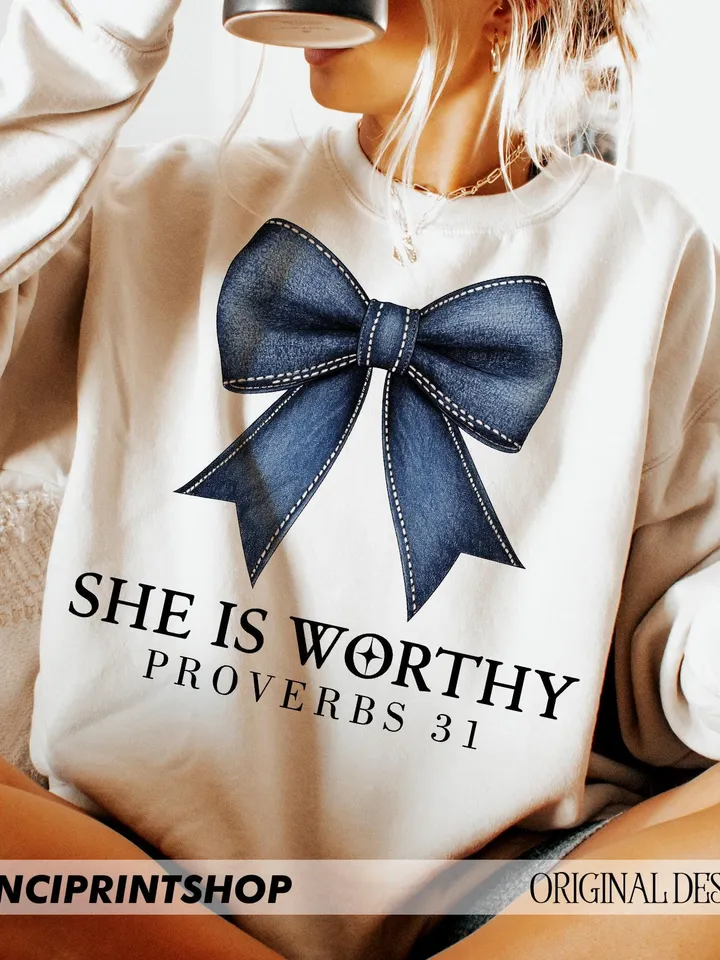 She is Worthy Bow PNG, Women's Christian png, Christian Coquette Designs, Trendy Christian Shirt Ideas, Christian Shirt png, Girly Faith png