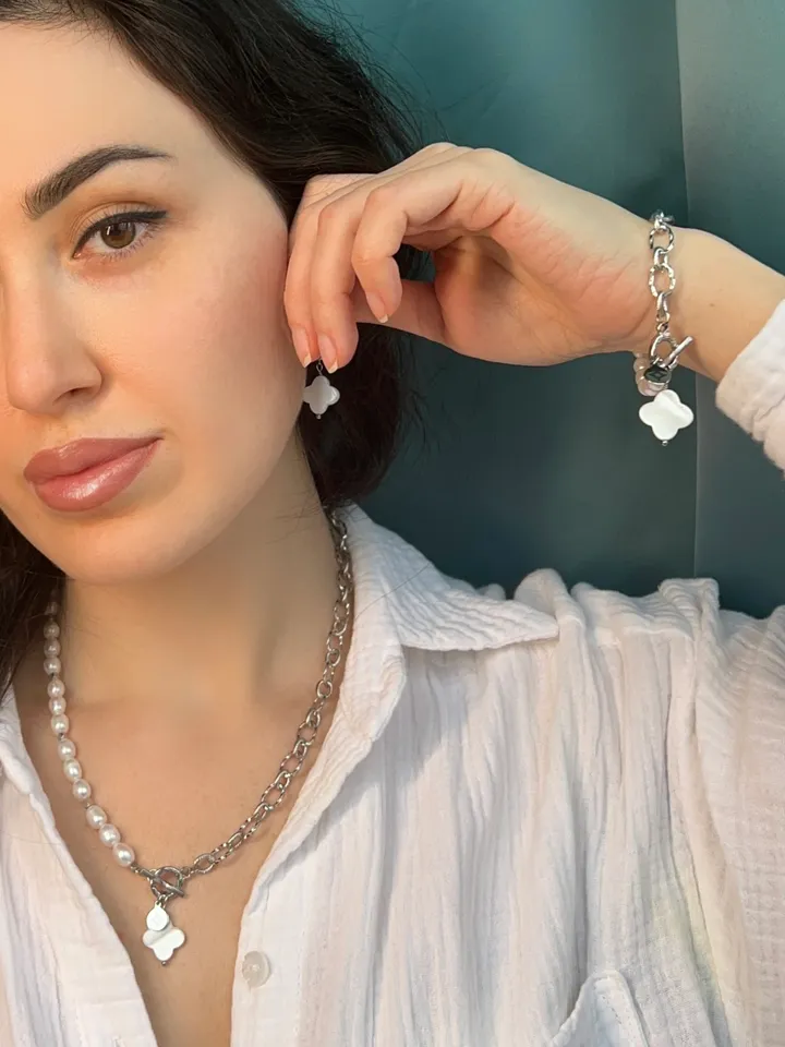 Pearl Set Necklace Bracelet Earrings PEARL & CHAIN