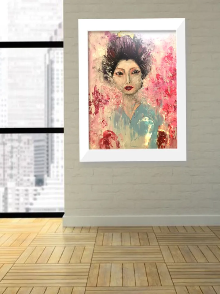 Japanese girl,original oil painting on stretched canvas,geisha painting,Japanese wall art,home decoration.