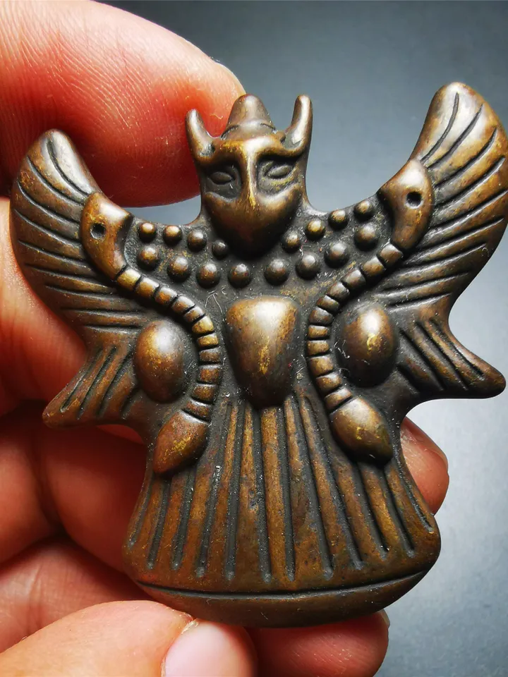 Gandhanra Antique Tibetan Buddhist Amulet,Garuda,Garula,Suparna,Golden-winged Bird Pendant,Made of Brass