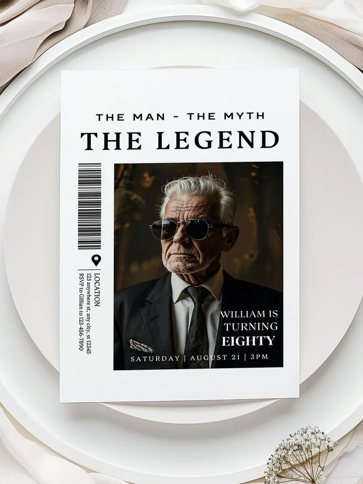 The Man The Myth The Legend 80th Birthday Invitation, EIGHTY, Editable Printable, 80th Party Text Invite, Instant Download, Canva Template