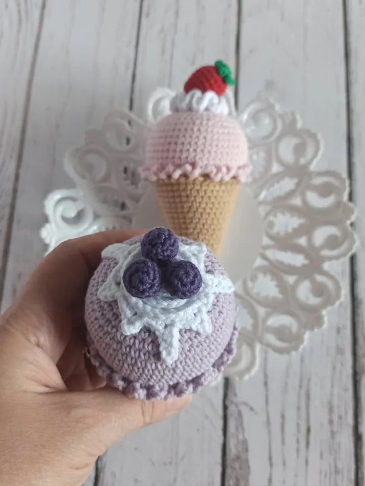 Crochet ice cream,pretend play,toy food ,Strawberry ice cream, children kitchen
