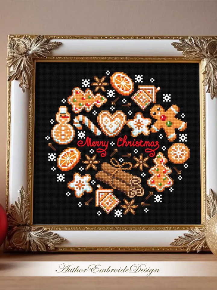 Christmas gingerbread cross stitch pattern PDF download Merry Christmas cross stitch chart, Christmas sugar and spice pattern digital #N155