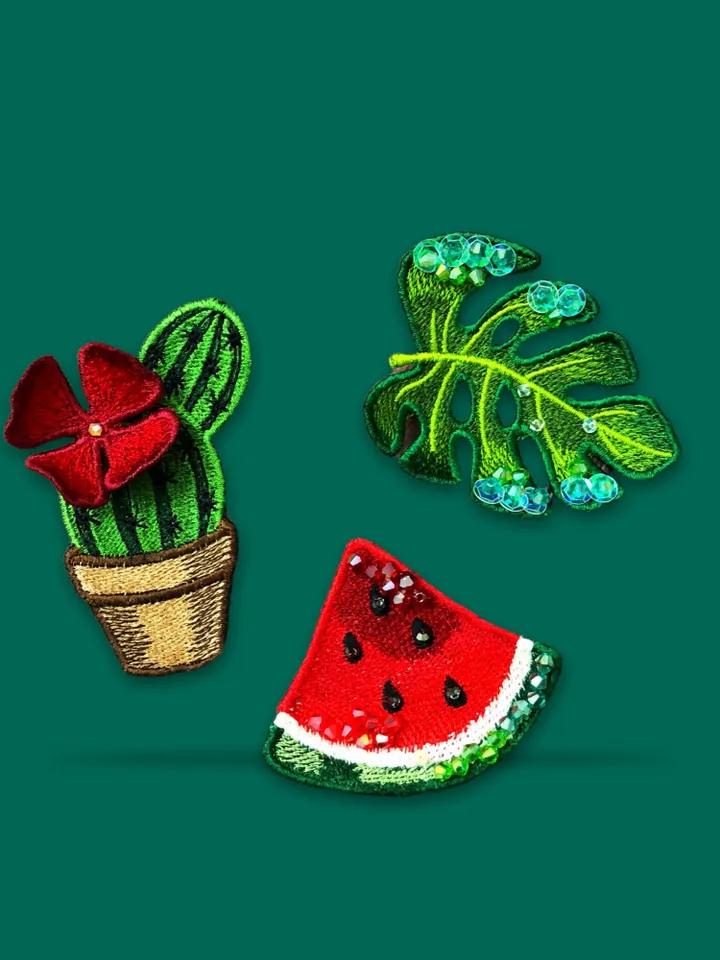 Set FSL monstera watermelon cactus broches machine embroidery designs free standing lace digital embroidery pattern décor embroidery motif