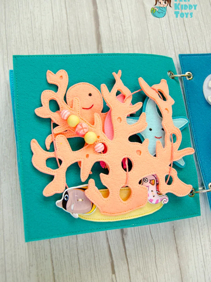 Coral, Quiet book page, Under the sea, Pattern and Tutorial, SVG files