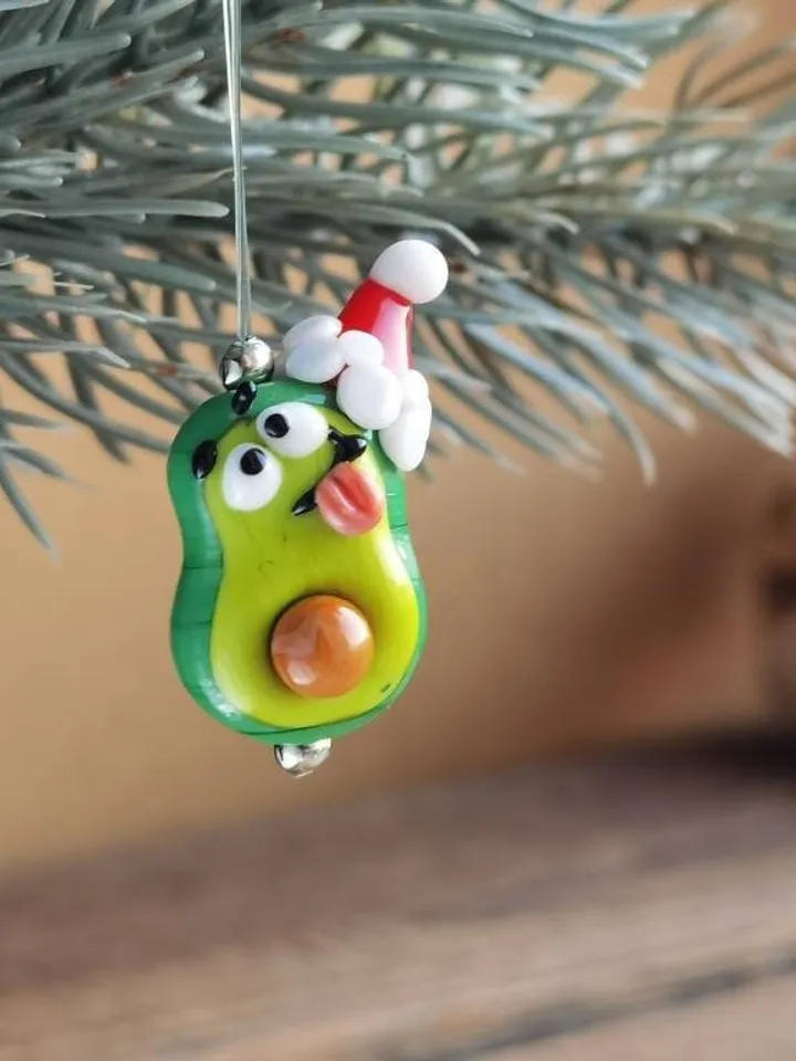 KAWAII AVOCADO ornament avocado figurine Miniature Avocado Glass Vegetable beads Miniature animals Decor Christmas tree ornament