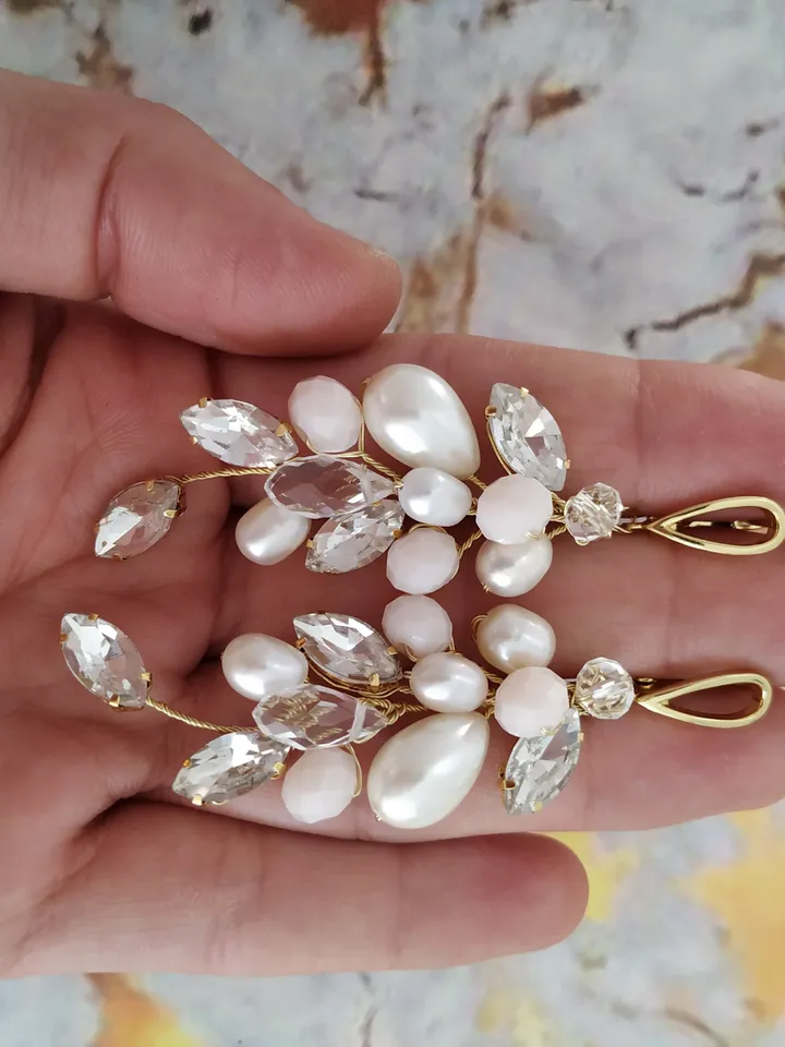 Freshwater Pearl Wedding Earrings Boho Wedding Earrings Swarovski Crystal Bridal Earrings Rose Gold Wedding Earrings Long Bridal Earrings