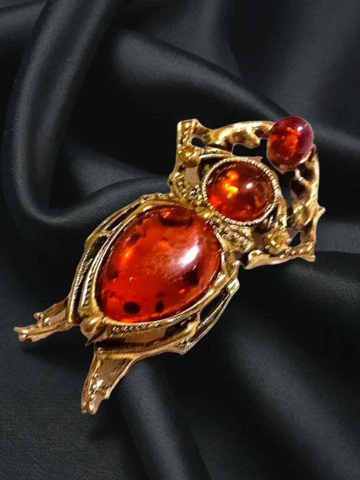 Scarab Beetle Brooch Insect Brooch Gift for Women Men Egypt Jewelry Amulet Love Luck Gold Brass Red Amber Bug Brooch pin