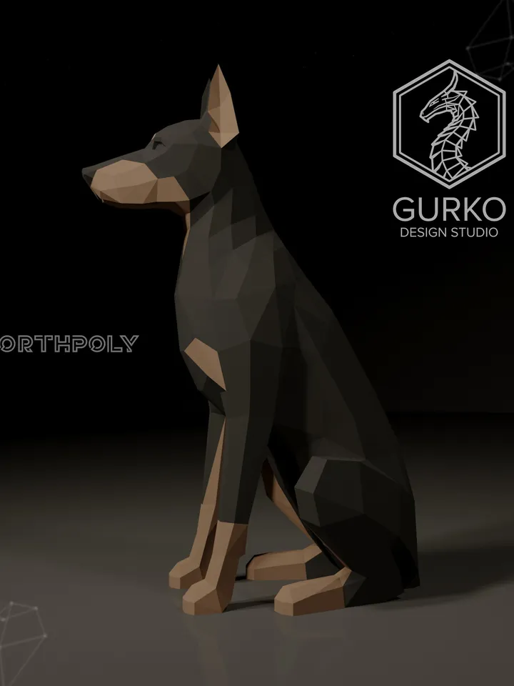 Seated Doberman Papercraft, Dog, Digital Template, PDF Download, Gurko, 3D LowPoly, Pepakura, Origami Sculpture, Paper Party Decor, DIY Gift