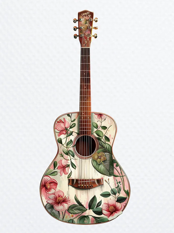 10 Vintage Floral Guitar Clipart, Printable Watercolor clipart, High Quality JPGs, Digital download, Paper craft, junk journals