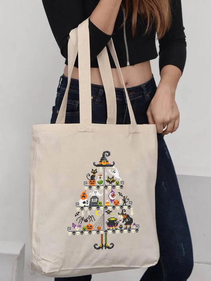 Halloween Christmas tree cross stitch pattern PDF download Witch cross stitch chart, Halloween pattern digital PDF Scary Christmas gift #H70