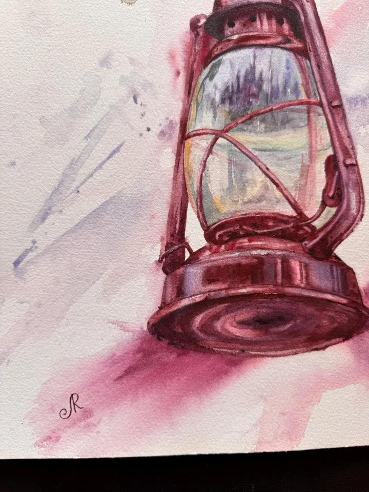 Lantern Painting Street Lamp Painting Cityscape Original Vintage Lantern Old Lamp Painting