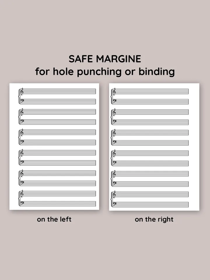 Set of blank music scores for musicians, teachers, and composers. Printable blank music stave. Blank piano sheet music.