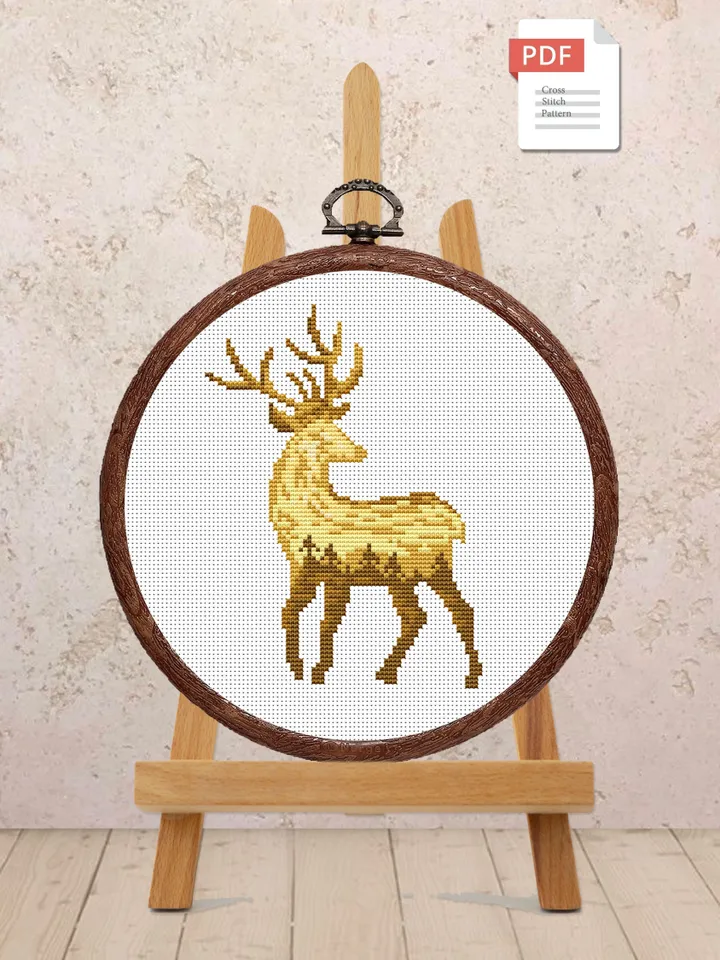 Deer Cross Stitch Pattern, Animal Cross Stitch, Embroidery Deer, Watercolor Deer Silhouette Cross Stitch, Modern Cross Stitch #anm026