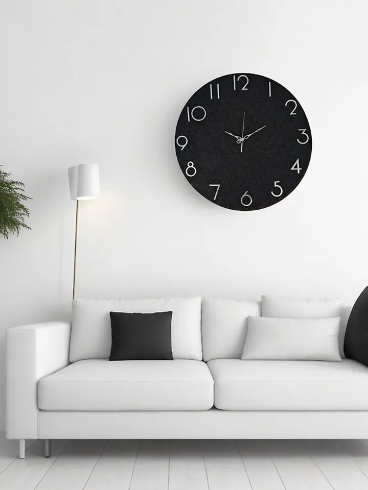 Large black stone wall clock 60 cm Modern wall clock Unique clock Silent clock