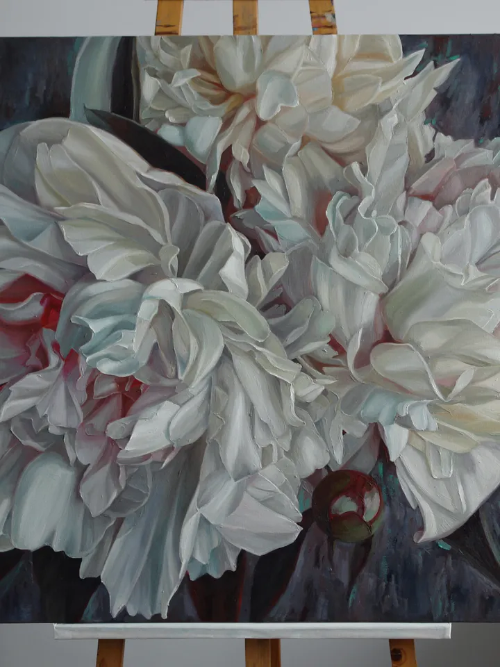 White peonies oil painting