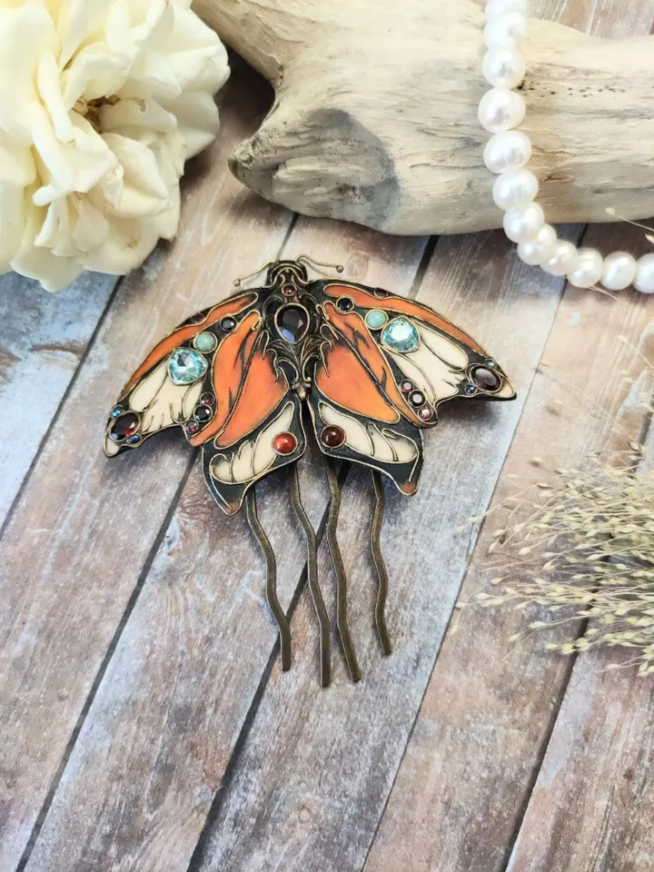 Large Orange Monarch Butterfly pin, Large Butterfly hairpin, summer hairpin