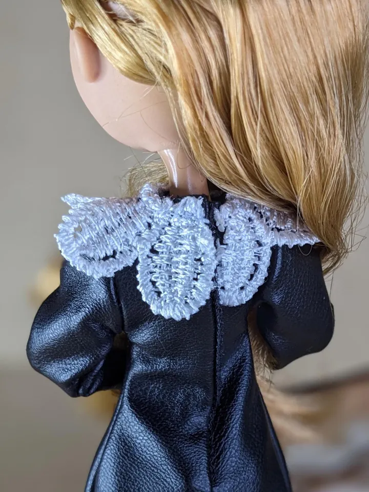 Handmade black leather mini dress for 10.5-inch female dolls (MH, EAH)