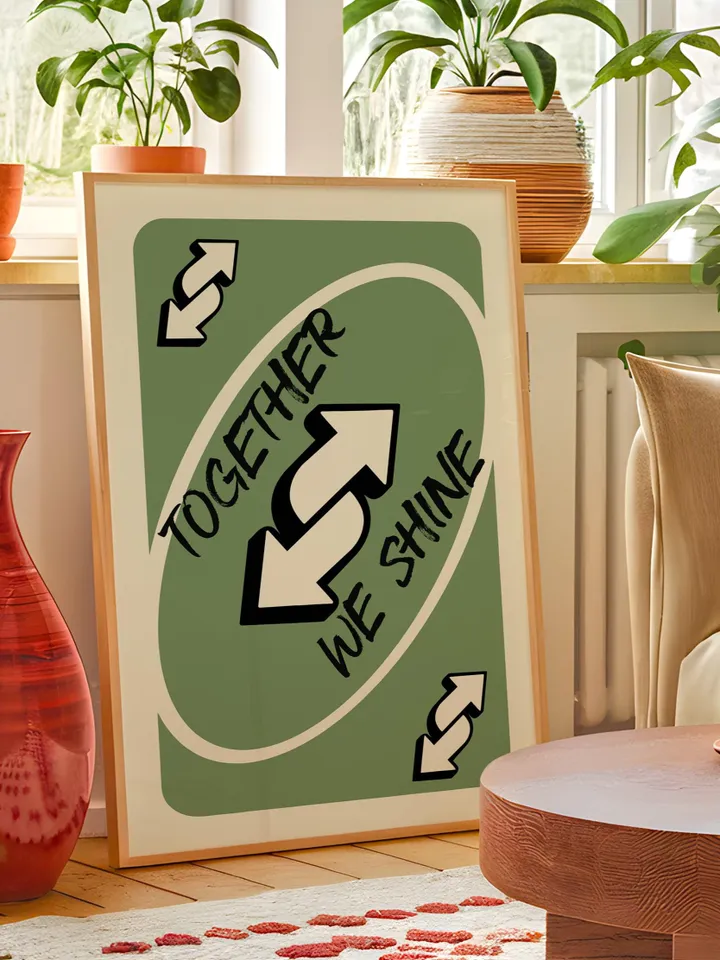 Together We Shine play Reverse Card Wall Art Funny Meme Poster Digital Download Green Black Typography Pop Culture Print Game Room Meme Deco