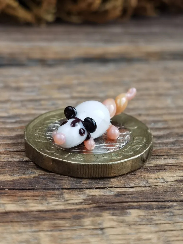 Opossum figurine Rat gifts Pet mouse Rat toy Glass opossum art Mouse miniature Dollhouse miniature Miniature animals Tiny glass possum