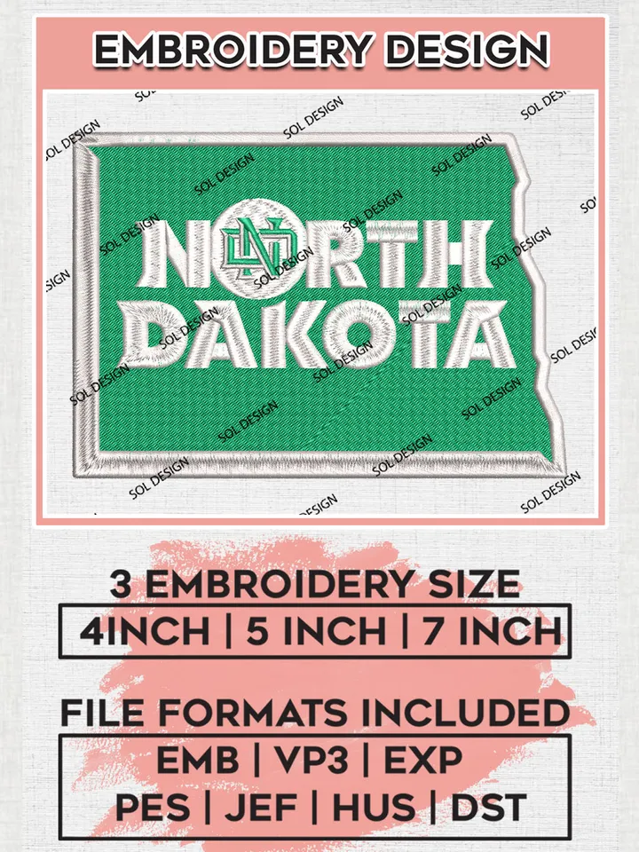 North Dakota Football Team Wordmark Logo Embroidery Design Files, NCAA North Dakota Fighting Hawks Machine Embroidery, NCAA Teams, Game Day, 3 sizes, NCAA Machine embroidery designs, Digital Download
