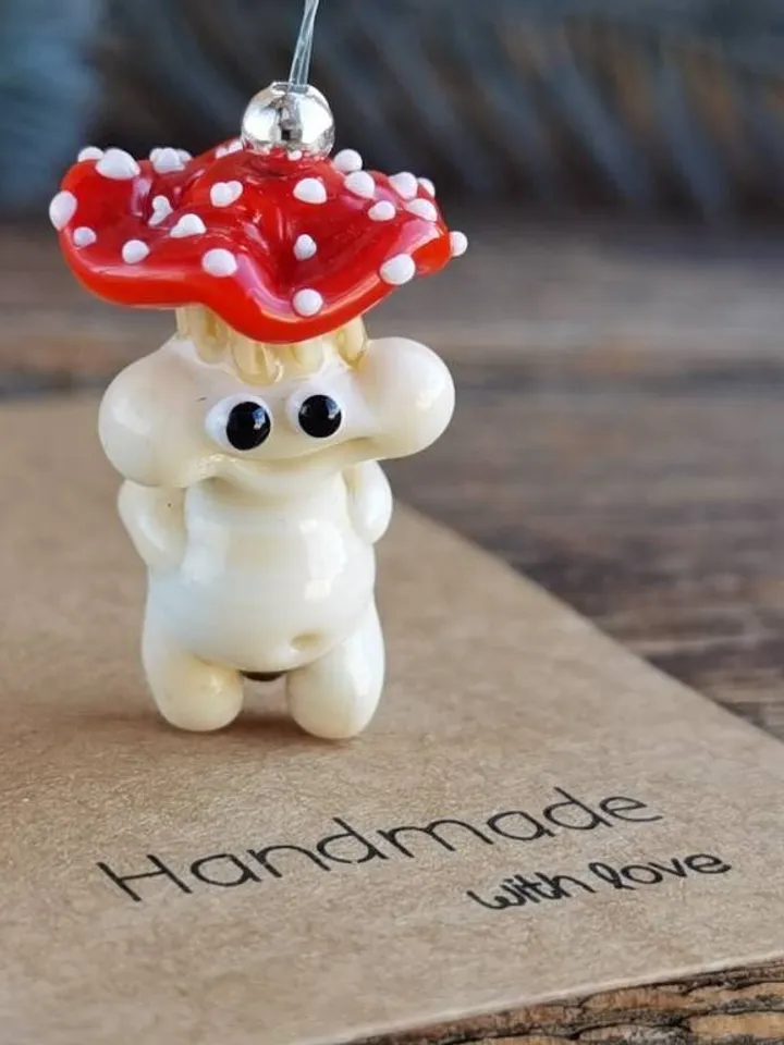 Mushroom ornament glass mushroom miniature , glass toadstools for terrarium decoration mini gardens  or lampwork beads  Mushroom figurine