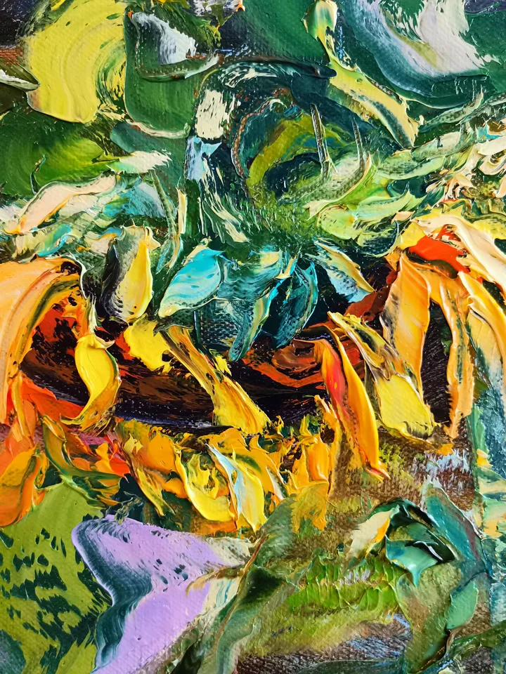 Oil Painting Field Sunflowers Landscape Impasto Original Artist Svinar Oksana