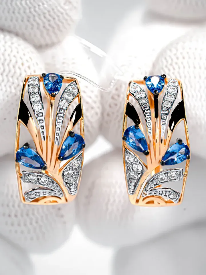 Earrings Silver gold plated 925 assay value with tanzanite and cubic zirconia