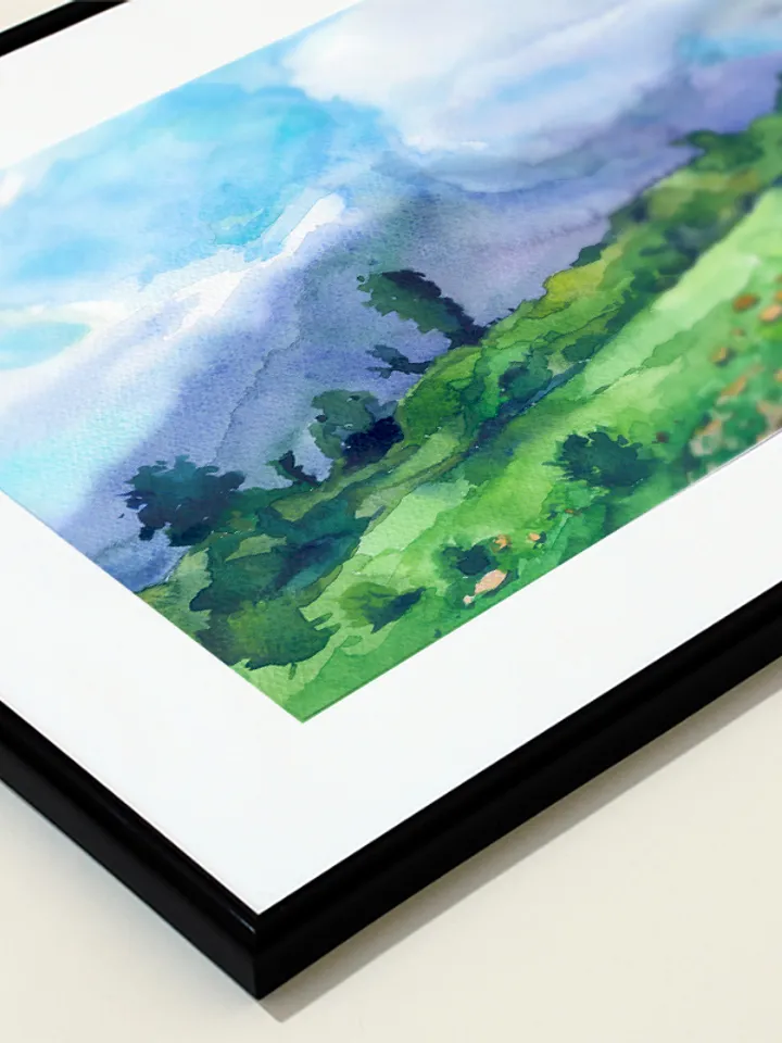 High in the mountains Watercolor painting for printing Digital file Landscape Poster