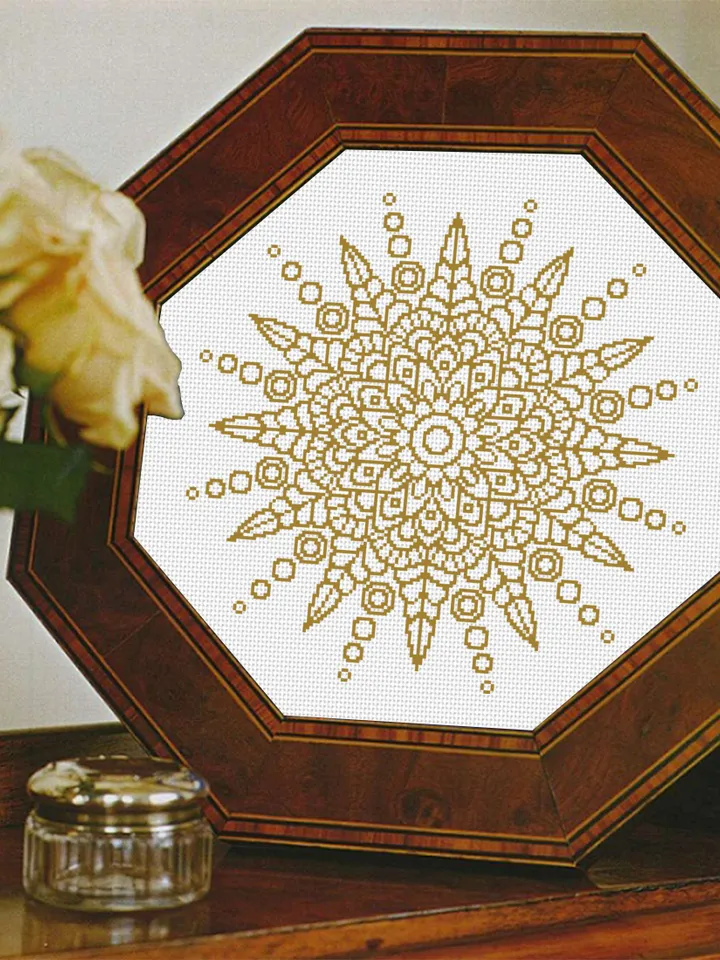 Flower mandala cross stitch pattern PDF download Mandala ornament cross stitch chart Monochrome mandala pattern digital PDF Home decor #M235