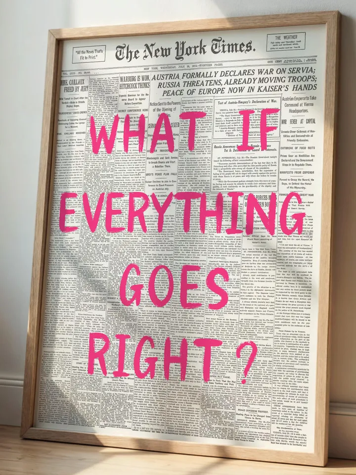 What If everything goes right Retro Newspaper Print, Trendy Wall Art, Typography Poster, Pink Aesthetic, Printable Wall Art, Digital Print