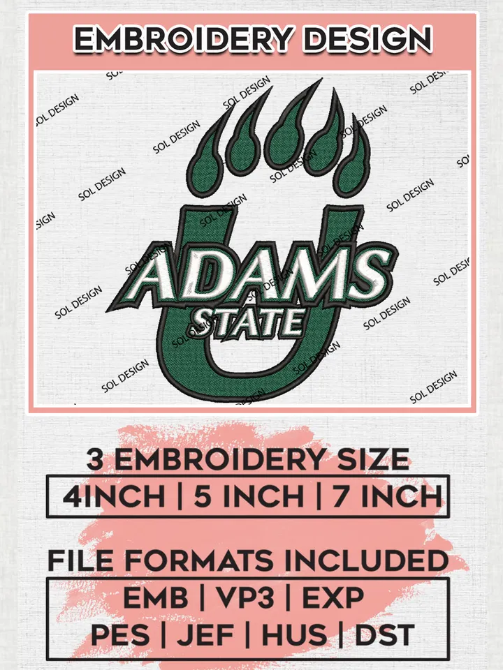 NCAA Adams State College Team Logo Embroidery Design Files, NCAA Adams State Grizzlies Machine Embroidery, NCAA Teams, 3 sizes, NCAA Machine embroidery designs, Digital Download