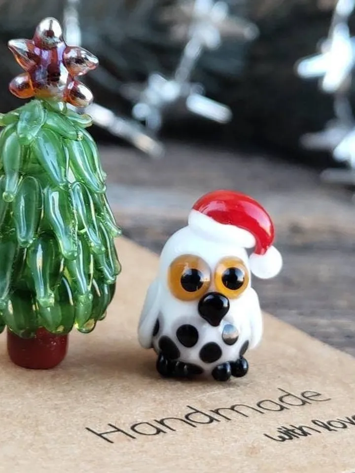 Owl figurine Glass owl Terrarium figurine Miniature animal Owl gift Owl miniature tiny owl  Owl sculpture Owl ornament Glass animal figurine