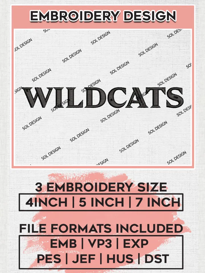NCAA Wildcats College Team Writing Logo Embroidery Design Files, NCAA Davidson Wildcats Machine Embroidery, NCAA Teams, 3 sizes, NCAA Machine embroidery designs, Digital Download