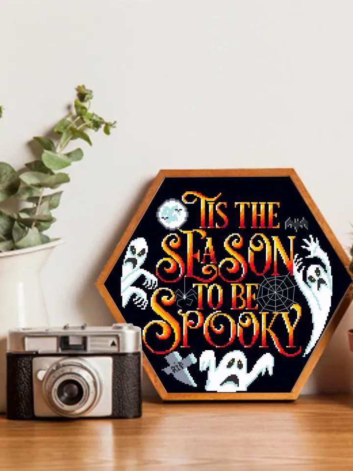 Halloween quotes cross stitch pattern download PDF Spooky ghost cross stitch chart, Tis the season to be spooky, Halloween cross stitch #H19