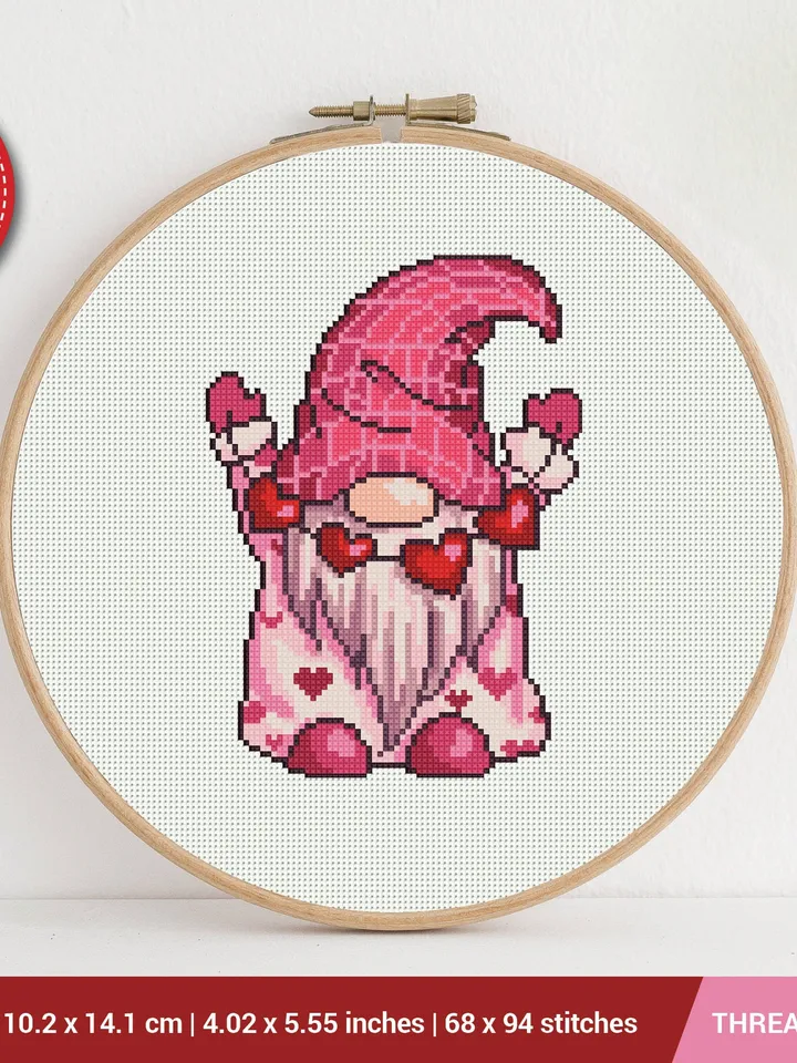 Gnome Heart Cross stitch pattern | Embroidery Pattern | Instant Download | Embroidery Designs