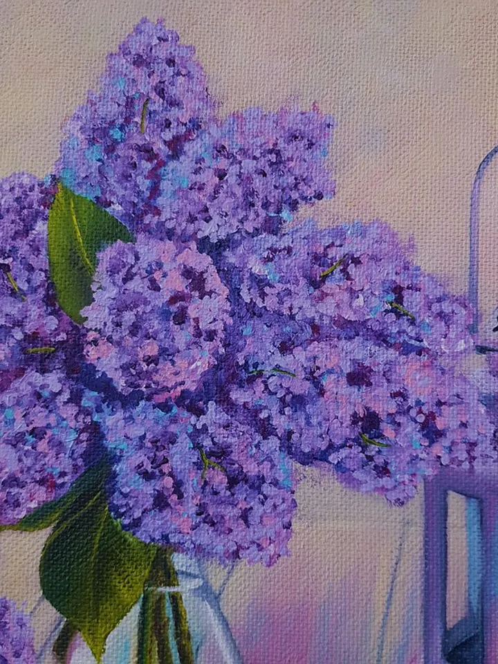 Lilac Painting Still Life Original Art Flower Artwork Bouquet Frame Oil Painting