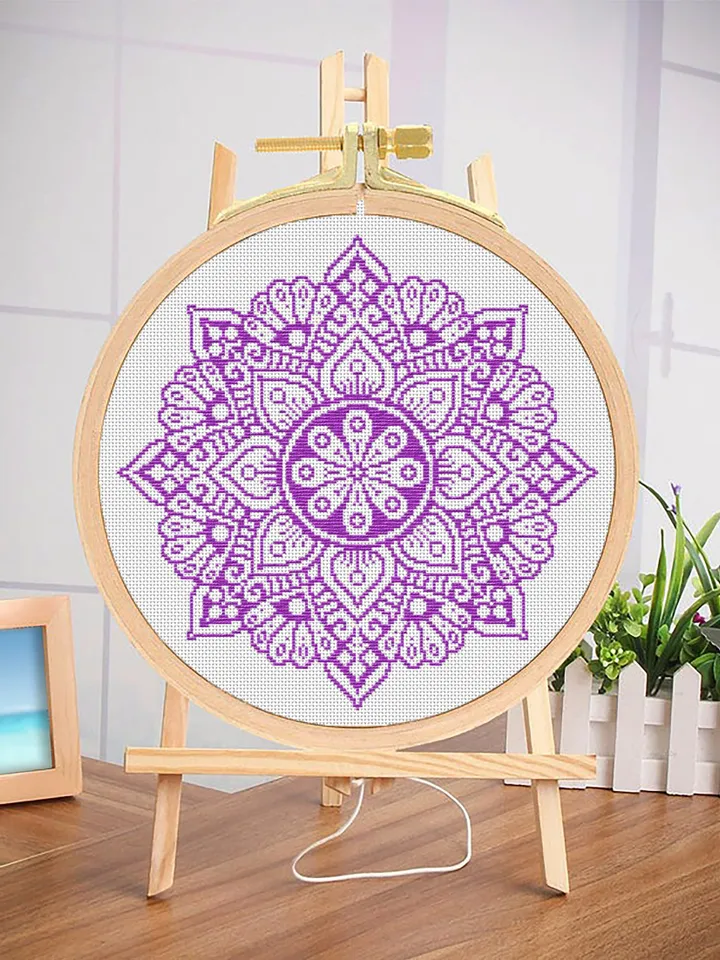 Mandala cross stitch pattern download PDF, Monochrome cross stitch chart, Modern mandala ornament digital PDF, Easy beginner stitch #M54